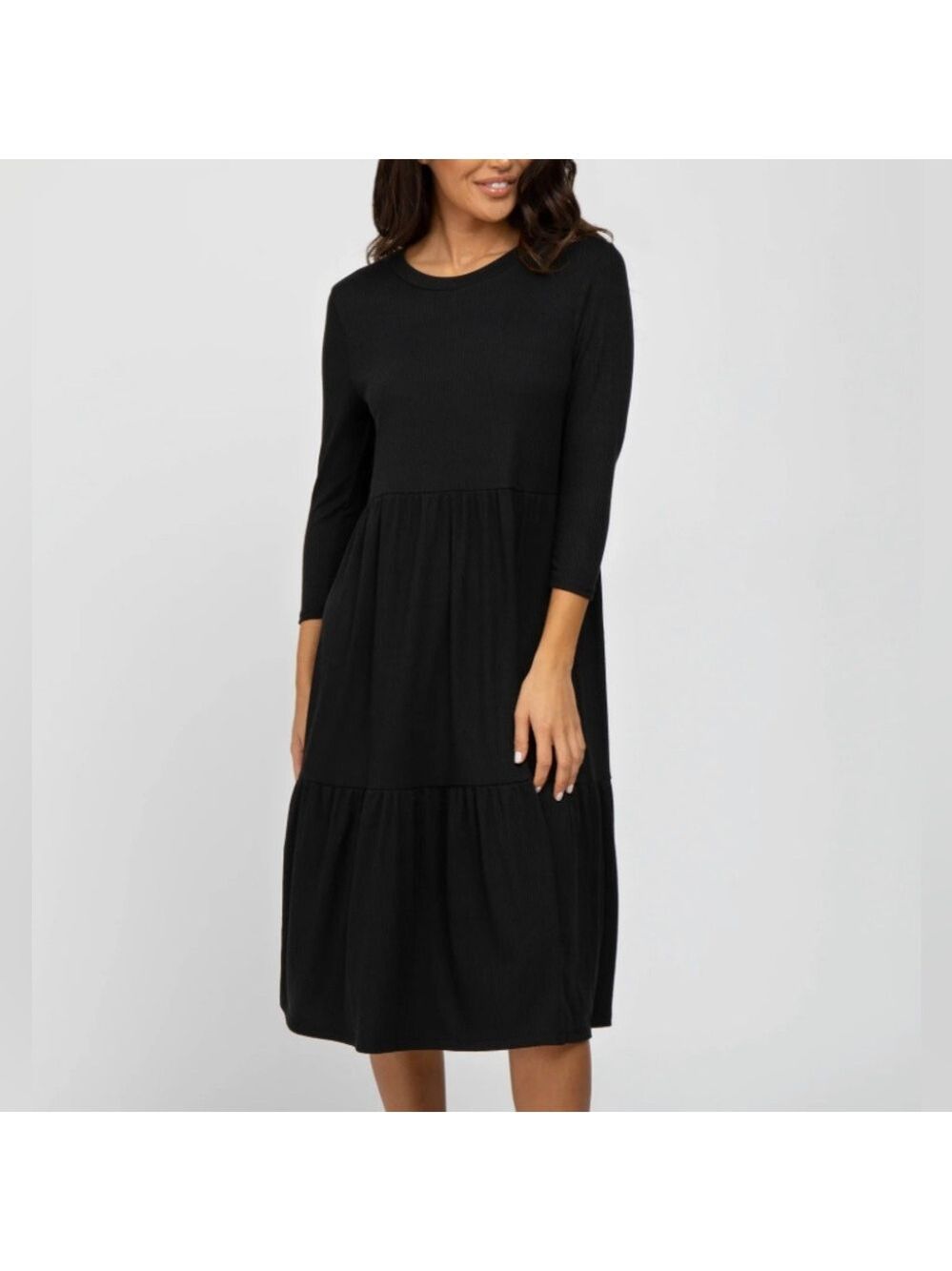 NWOT NTL Tiered ribbed midi dress in black. Medium D15